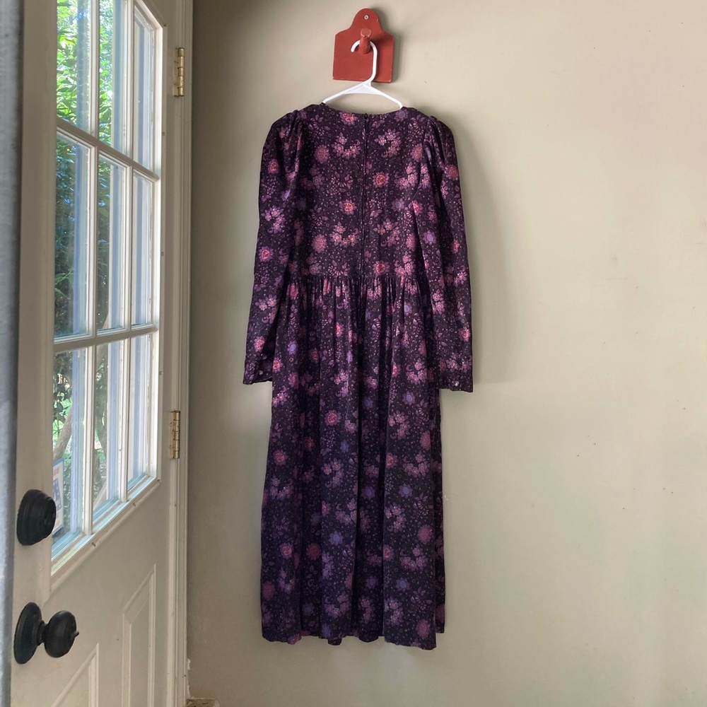 Vintage Laura Ashley Purple Floral Corduroy Puff Sleeve Dress 8 - Picture 5 of 7